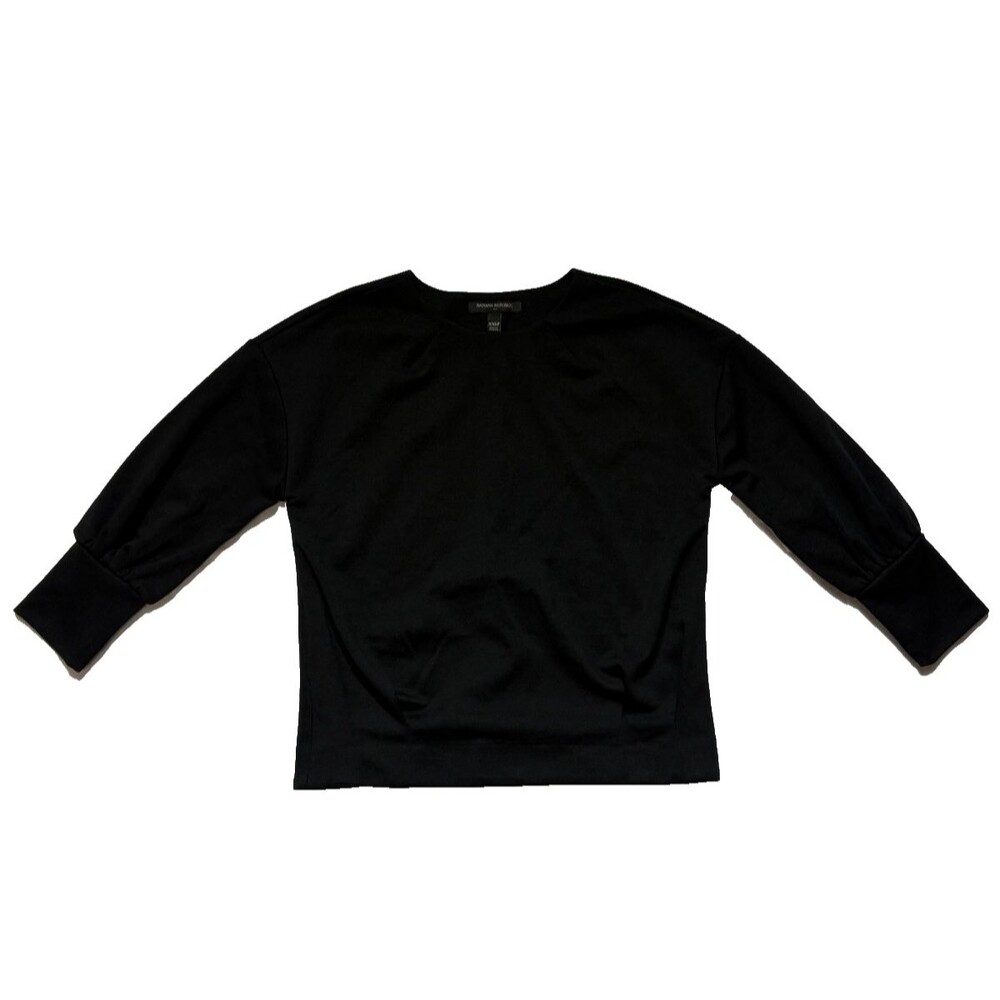 Banana Republic Factory Womens XXS Petite Black Pleated Cuff Sleeve Knit Blouse